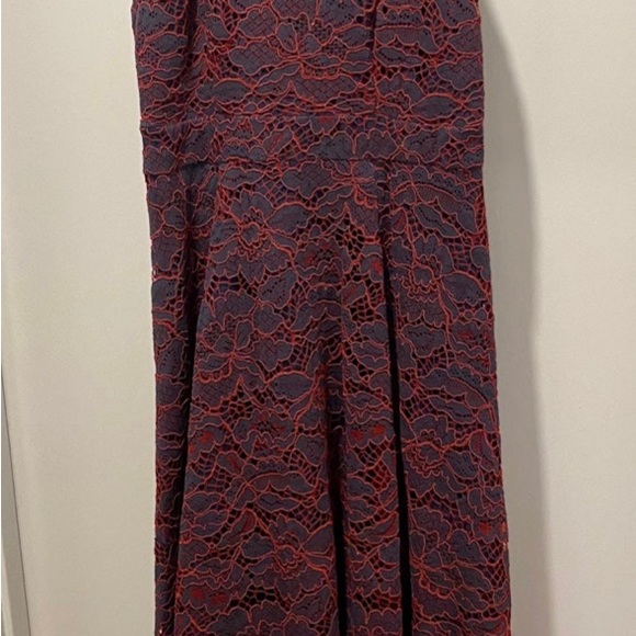 ModCloth A Night Like This Navy Sleeveless Midi Dress With Red Lace Overlay - Picture 5 of 10